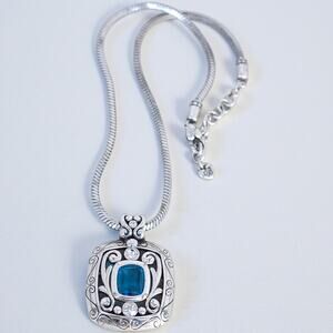 Brighton Blue Azure Necklace Sea Glass Crystal Square Pendant Retired